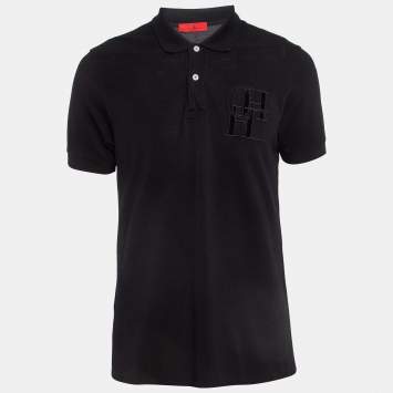 Pre Owned CH Carolina Herrera Black Embroidered Cotton Pique Polo T-Shirt L