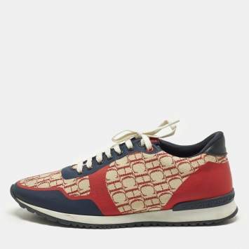 Pre Owned CH Carolina Herrera Size 41.5 Tricolor signature print Canvas Leather Low Top Sneakers