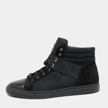 Pre Owned Chanel Black  Leather and Canvas  High-Top Sneakers Size 45 