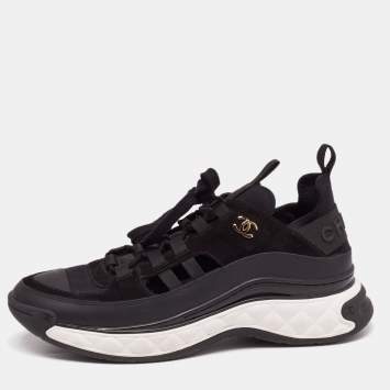 Chanel Black Leather CC Lace Up Sneakers  Size 41