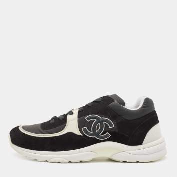 Chanel Black Suede and Fabric CC Low Top Sneakers Size 46