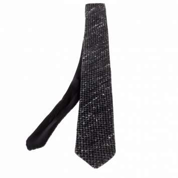 Pre Owned Chanel Black Tweed Reversible Skinny Silk Tie