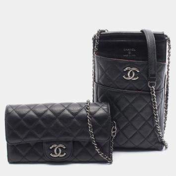 Pre Owned Chanel Matelasse CC Mini Black Leather Waiter Shoulder Bag