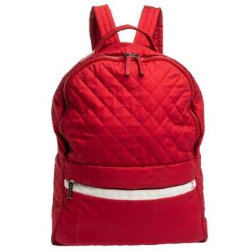 Pre Owned Chanel Red Quilted Nylon Coco Cocoon Backpack