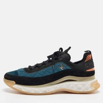 Pre Owned Chanel Multicolor Fabric And Suede Lace Up Sneakers Size 46