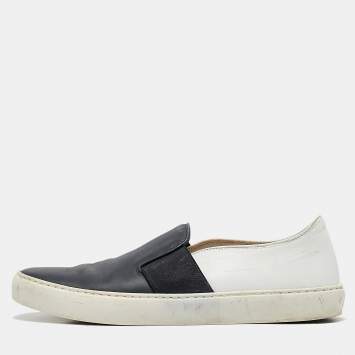 Chanel Navy Blue/White Leather CC Slip On Sneakers Size 40