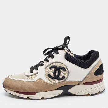 Pre Owned Chanel CC Size 41 Tricolor Mesh and Suede Lace Up Sneakers