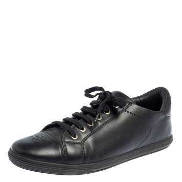 Pre Owned Chanel Black Leather CC Low Top Sneakers Size 44