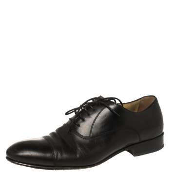 Pre Owned Chanel Uniform Black Leather Lace Up Oxford Size 43