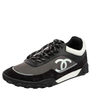 Pre Owned Chanel Black/Grey Nylon, Suede and Leather CC Low-Top Sneakers Size 41