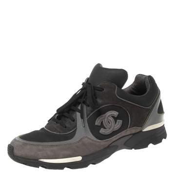 Pre Owned Chanel Grey/Black Suede and Leather CC Low-Top Sneakers Size 45