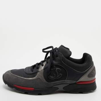 Pre Owned Chanel Multicolor Fabric, Nubuck and Leather CC Lace Up Sneakers Size 45