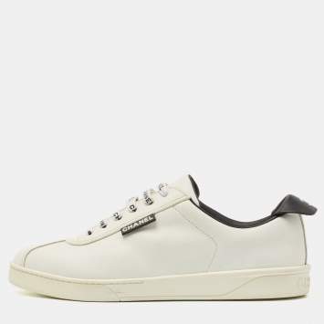 Pre Owned Chanel White Leather Interlocking CC Logo Low Top Sneakers Size 41.5