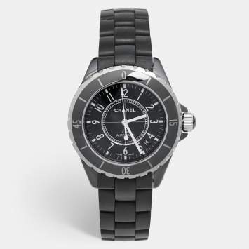 Chanel Black Ceramic Stainless Steel Rubber J12 H0684 Men's Wristwatch 39 mm