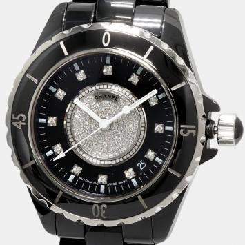 Chanel Black Ceramic Diamond J12 H1757 Automatic Men's Wristwatch 40 mm
