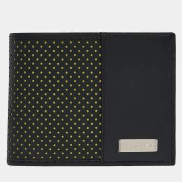 Pre Owned Chopard Black/Yellow Perforated Leather Bifold Wallet