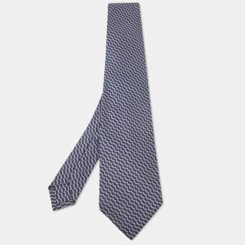 Pre Owned Chopard Navy Blue Jacquard Pattern Silk Traditional Tie