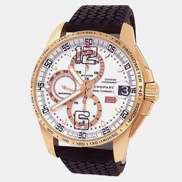 Pre Owned Chopard Mille Miglia 161268-5003 Automatic Silver 18k Rose Gold Men's Wristwatch 44 mm