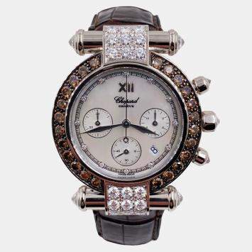 Pre Owned Chopard Imperiale 1215/3168-52 Quartz Chocolate Mother of Pearl Diamond 18K White Gold Unisex Wristwatch 37 mm