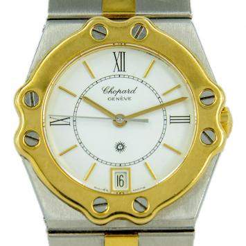 Pre Owned Chopard Silver 18K Yellow Gold And Stainless Steel St Moritz Men's Wristwatch 30 MM