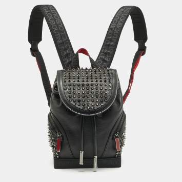 Pre Owned Christian Louboutin Black Leather Small Spike Explorafunk Backpack