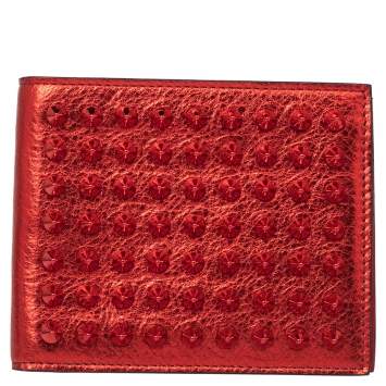 Pre Owned Christian Louboutin Red Spike Leather Paros Wallet