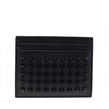 Pre Owned Christian Louboutin Black Leather Kios Spiked Card Holder
