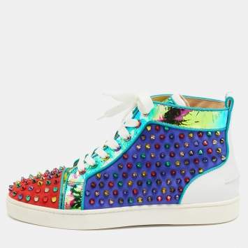 Pre Owned Christian Louboutin Multicolor Suede And Leather Louis Spikes High Top Sneakers Size 41