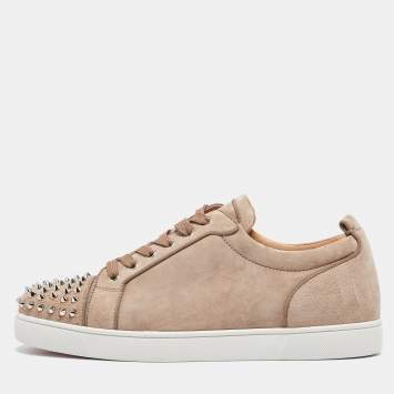 Pre Owned Christian Louboutin Brown Suede Louis Junior Spikes Low Top Sneakers Size 44.5