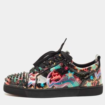 Pre Owned Christian Louboutin Multicolor Patent Leather Louis Junior Spikes Lace Up Sneakers Size 42