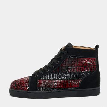 Pre Owned Christian Louboutin Tricolor Suede Crystal Embellish Louis High Top Sneakers Size 44