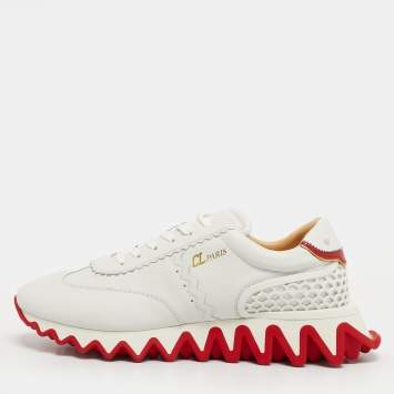 Pre Owned Christian Louboutin Loubishark Size 45 White Leather Low Top Sneakers