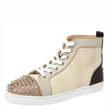 Pre Owned Christian Louboutin Multicolor Leather and Tweed Louis Spike High Top Sneakers Size 41
