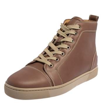 Pre Owned Christian Louboutin Beige Leather High Top Sneakers Size 41