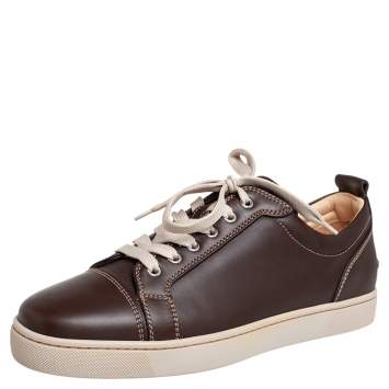 Pre Owned Christian Louboutin Brown Leather Low Top Sneakers Size 42.5