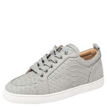 Pre Owned Christian Louboutin Grey Python Rantulow Low Top Sneakers Size 41