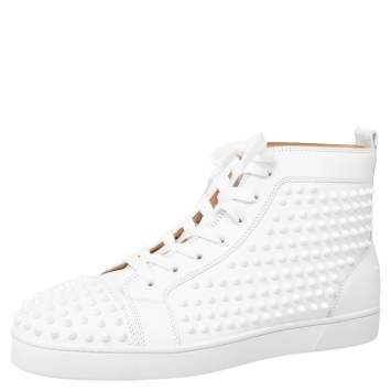 Pre Owned Christian Louboutin White Leather Louis Spike High Top Sneakers Size 44.5 