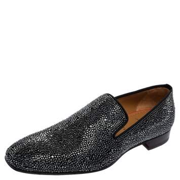 Pre Owned Christian Louboutin Black Suede Dandelion Strass Smoking Slippers Size 41