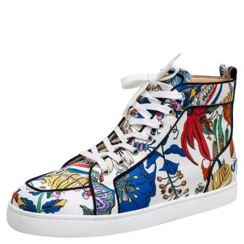 Pre Owned Christian Louboutin Multicolor Floral Print Silk Rantus High-Top Sneakers Size 43.5