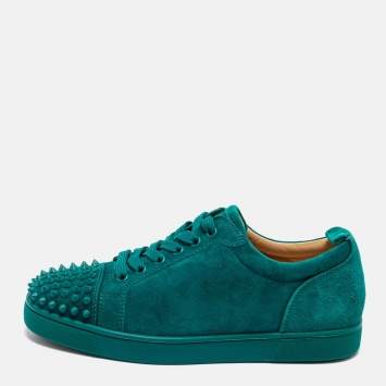 Pre Owned Christian Louboutin Green Suede Louis Spike Sneakers Size 39.5