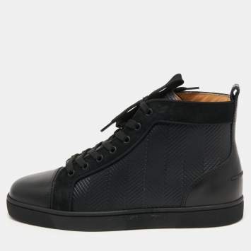 Pre Owned Christian Louboutin Black Leather and Suede Louis High Top Sneakers Size 41