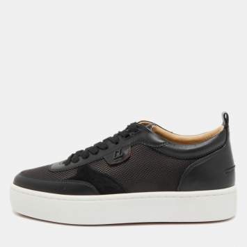 Pre Owned Christian Louboutin Black Leather and Mesh Happyrui Low Top Sneakers Size 40