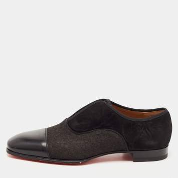 Pre Owned Christian Louboutin Black Leather and Denim Alpha Cap Toe Loafers Size 40