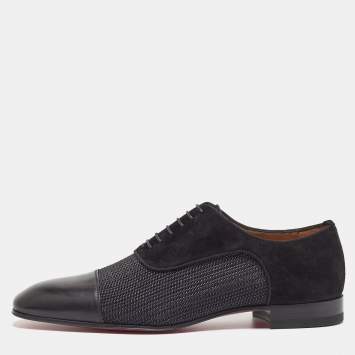 Pre Owned Christian Louboutin Black Leather and Suede Greggo Lace Up Oxford Size 40