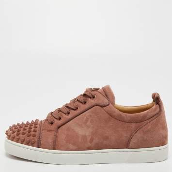 Pre Owned Christian Louboutin Light Pink Suede Louis Junior Spikes Sneakers Size 41