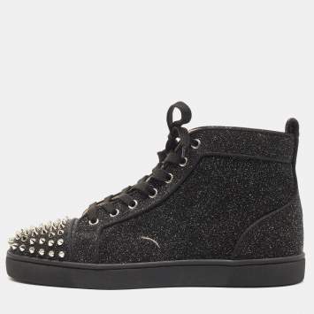 Pre Owned Christian Louboutin Black Glitter Louis Spike High Top Sneakers Size 42