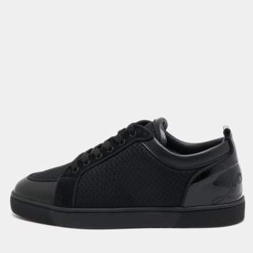 Pre Owned Christian Louboutin Black Patent and Leather Low Top Sneakers Size 42.5