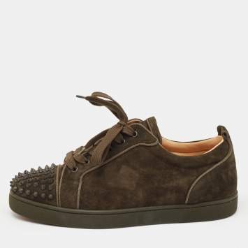Pre Owned Christian Louboutin Green Suede Louis Junior Spikes Sneakers Size 44