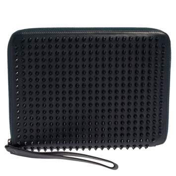 Pre Owned Christian Louboutin Blue Leather Cris Spike iPad Case