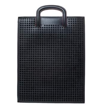 Pre Owned Christian Louboutin Black Leather Spike Trictrac Portfolio Bag